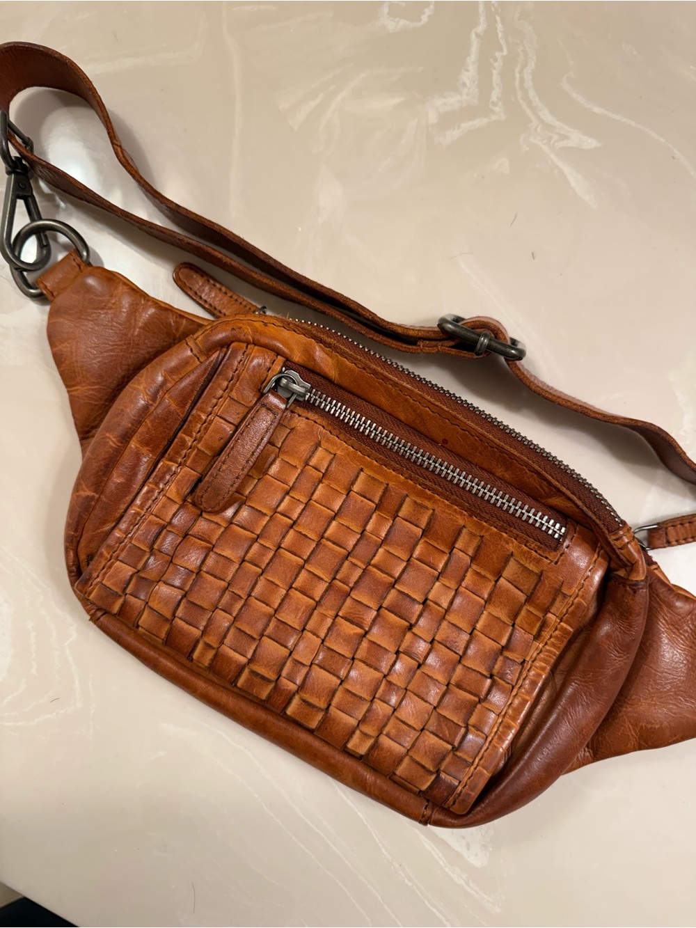 Vilenca Holland Unisex Genuine Cognac brown Woven Leather Waist / Fanny pack